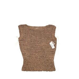 Brochu Walker Brown CEI Sueded Ribbon Knit Top Sz L Loose Knit NWT